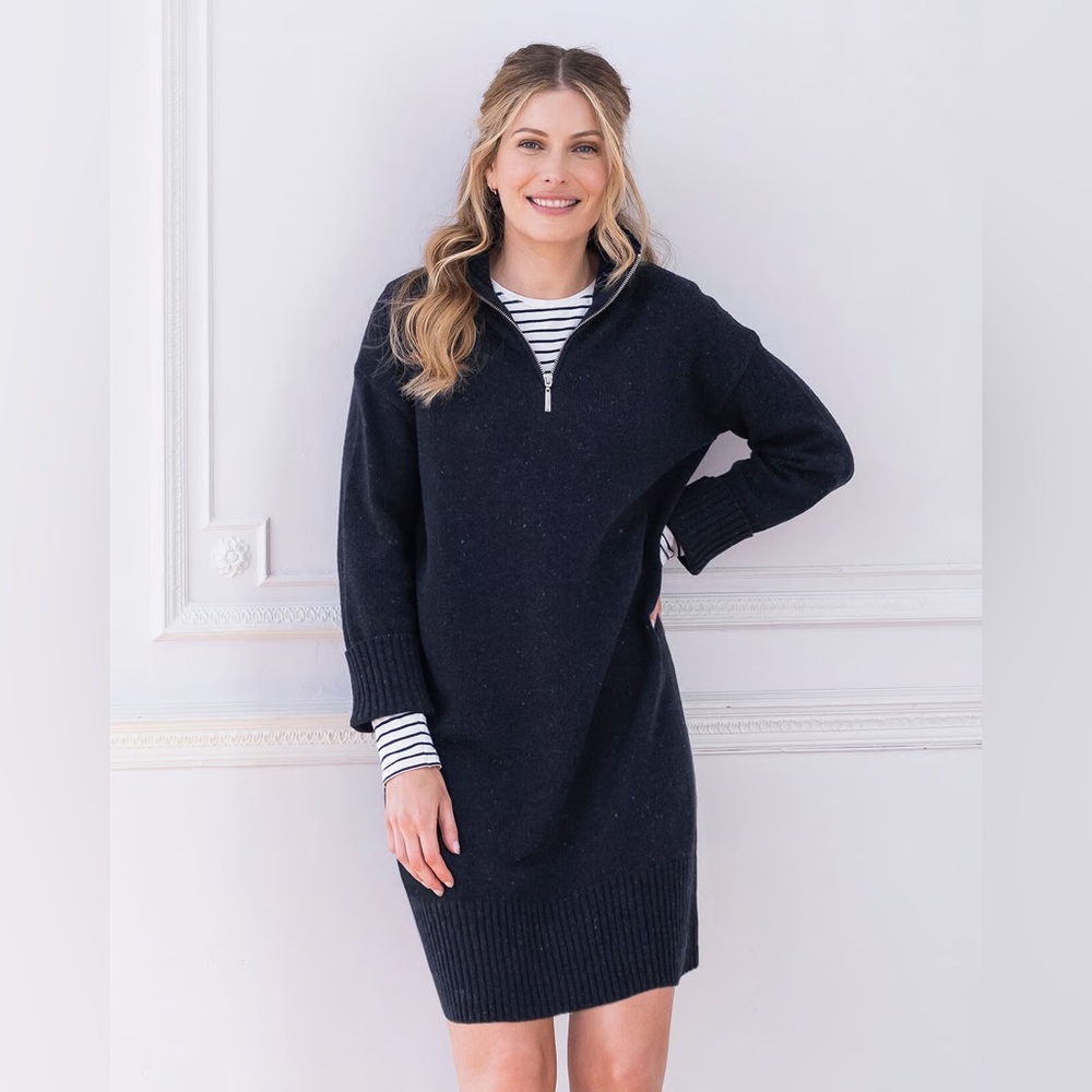 Celtic & Co Flecked Navy Zip Neck Dress